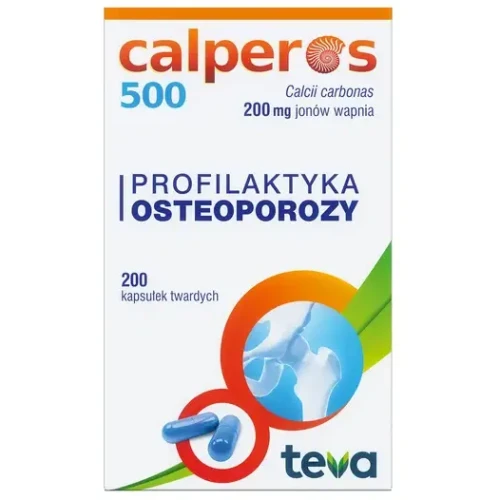 Calperos 500, 200 mg jonów wapnia, 200 kapsułek twardych - Z węglanu wapnia do stosowania w profilaktyce osteoporozy