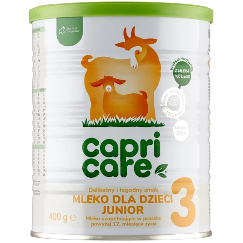 Capricare 3 Junior Mleko dla dzieci powyżej 12 miesiąca, proszek, 400 g  - Mleko oparte na pełnym mleku kozim, uzupełnia dietę dzieci od 12. miesiąca