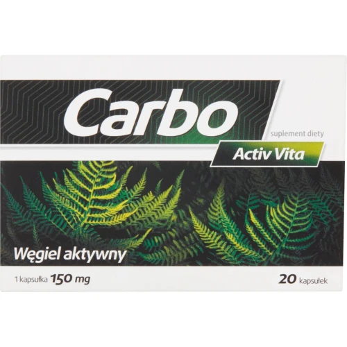 Carbo Activ Vita 150 mg, 20 kapsułek - Węgiel aktywny wspomagający prawidłowe funkcjonowanie układu pokarmowego