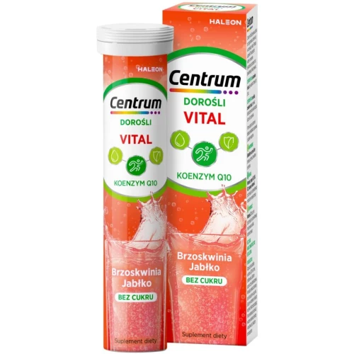 Centrum Vital Dorośli, smak brzoskwinia – jabłko, 20 tabletek musujących - 10 witamin i minerałów bez cukru