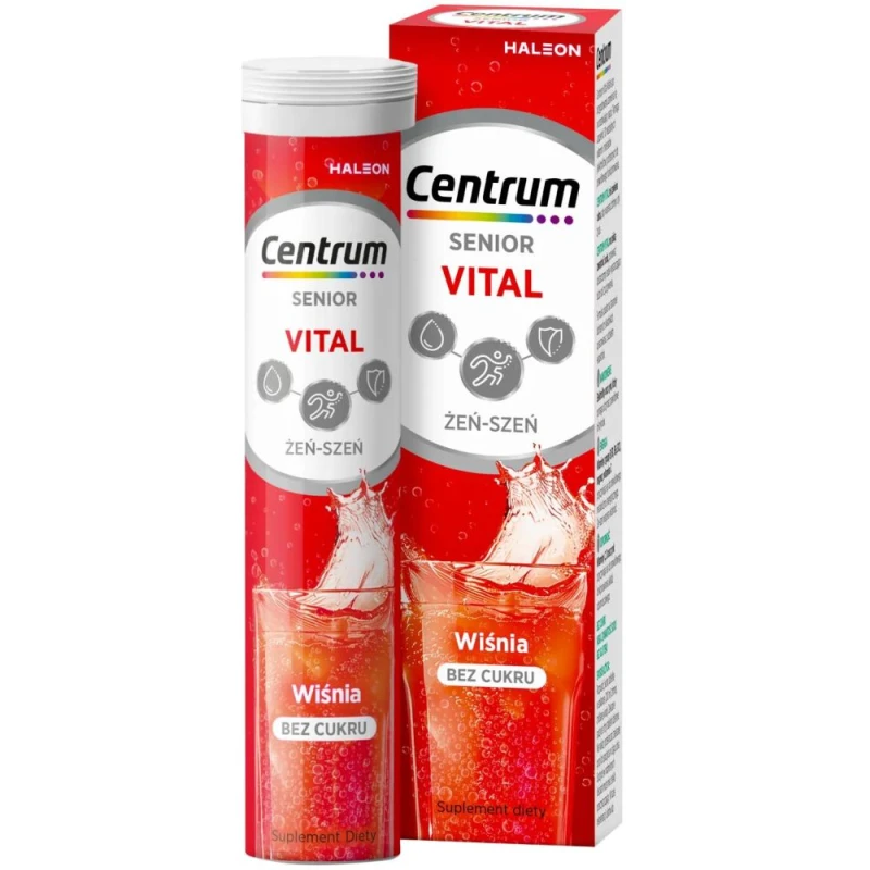 Centrum Vital Senior Żeń-szeń, smak wiśniowy bez cukru, 20 tabletek musujących