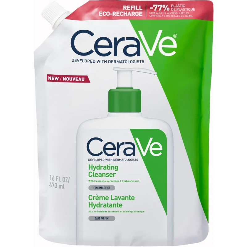 CeraVe Nawilżająca emulsja do mycia, dla skóry normalnej i suchej - Refill, 473 ml - Zawiera ceramidy + kwas hialuronowy