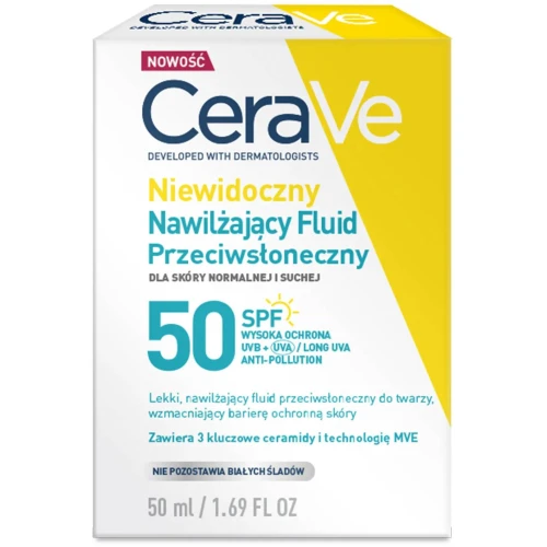 CeraVe Niewidoczny nawilżający fluid przeciwsłoneczny SPF 50+ 50 ml - Nawilża i wzmacnia naturalną barierę ochronną skóry