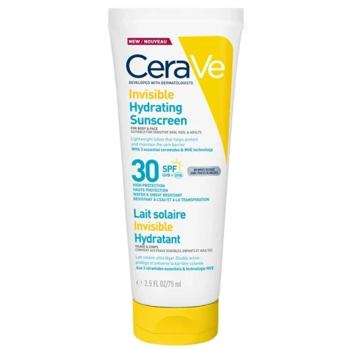 CeraVe Invisible Hydrating Sunscreen SPF 50+, 75 ml - Wspiera barierę skóry i zapewnia długotrwałe nawilżenie bez białych śladów