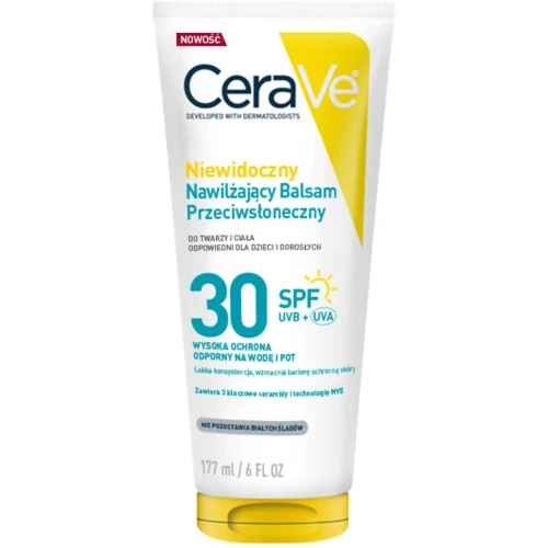 CeraVe Niewidoczny nawilżający balsam przeciwsłoneczny SPF 30, 177 ml - Wysoka ochrona UVA/UVB oraz nawilżenie przez 24h