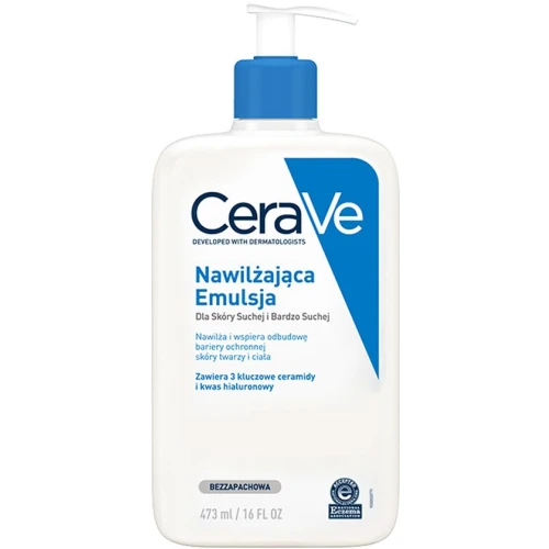 CeraVe Nawilżająca emulsja dla skóry suchej i bardzo suchej, 473 ml - Intensywnie nawilża i wzmacnia barierę ochronną skóry