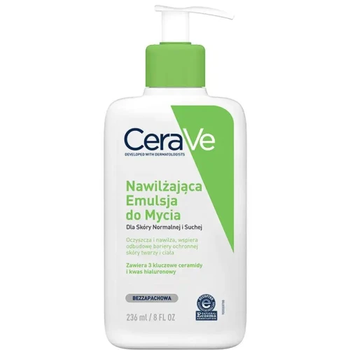 CeraVe Nawilżająca emulsja do mycia dla skóry normalnej i suchej, 236 ml - Z ceramidami i kwasem hialuronowym