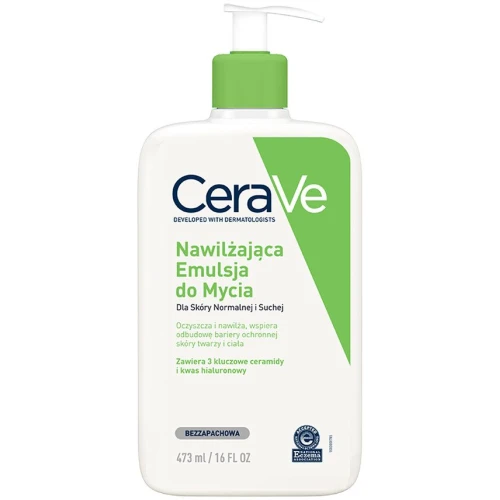 CeraVe Nawilżająca emulsja do mycia dla skóry normalnej i suchej, 473 ml - Delikatne oczyszczanie i nawilżenie skóry