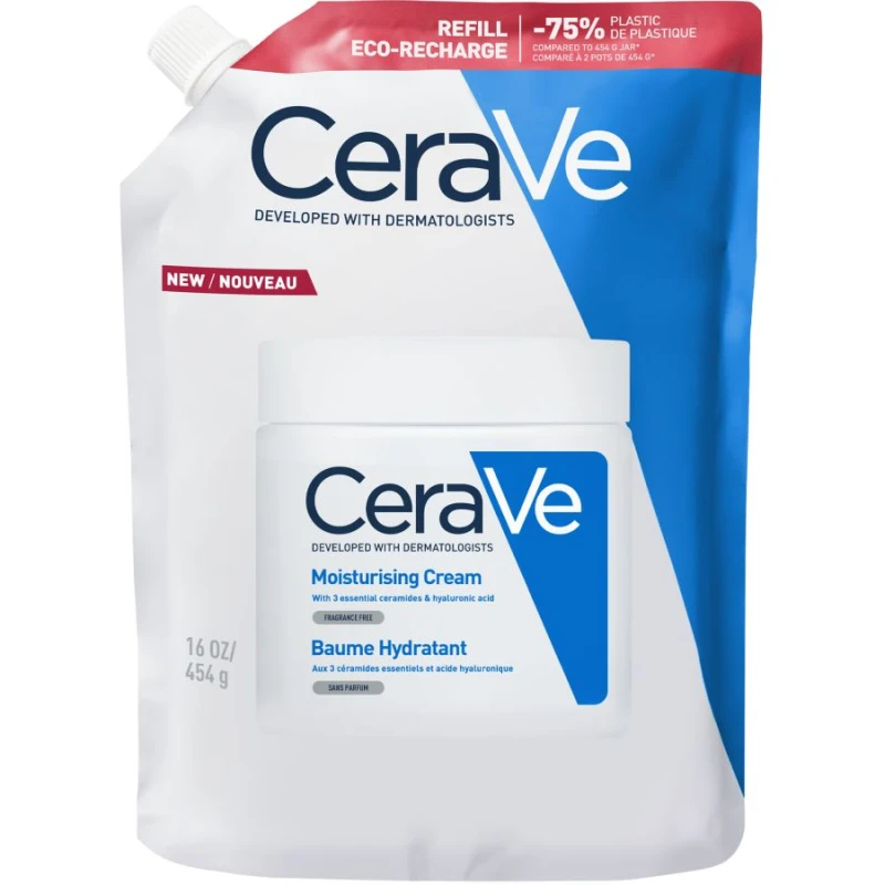 CeraVe Nawilżający balsam do twarzy i ciała, dla skóry suchej i bardzo suchej - Refill, 454 g - Niekomedogenny, bez substancji zapachowych