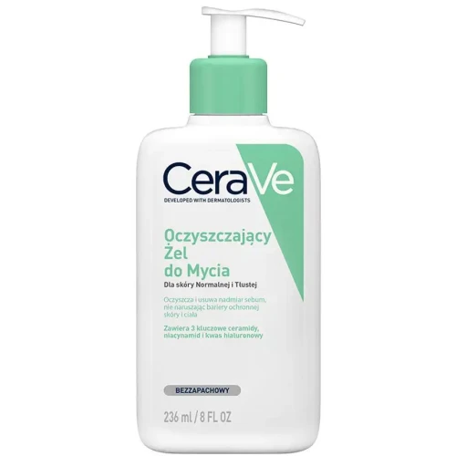 CeraVe Oczyszczający żel do mycia dla skóry normalnej i tłustej, 236 ml - Delikatne oczyszczanie i redukcja sebum