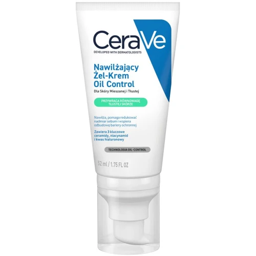 CeraVe Nawilżający żel-krem Oil Control, 52 ml - Lekka formuła matująca dla skóry mieszanej i tłustej