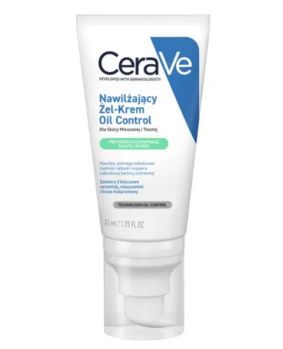 CeraVe Nawilżający żel-krem Oil Control, 52 ml - Żel-krem przywracający równowagę skórze mieszanej i tłustej.