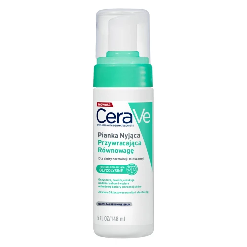 CeraVe Pianka myjąca przywracająca równowagę, 148 ml - Do cery normalnej i mieszanej