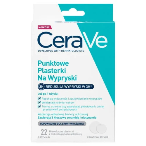 CeraVe Punktowe plasterki na wypryski, 22 sztuki - Skuteczna redukcja wyprysków i niedoskonałości