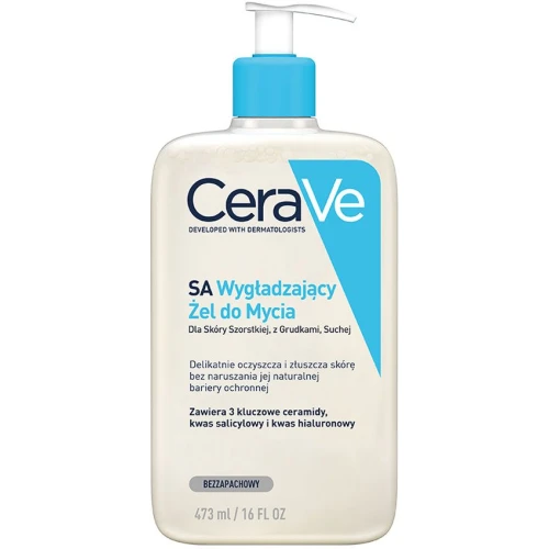 CeraVe SA Wygładzający żel do mycia, 473 ml - Delikatny żel oczyszczający z kwasem salicylowym, ceramidami i kwasem hialuronowym