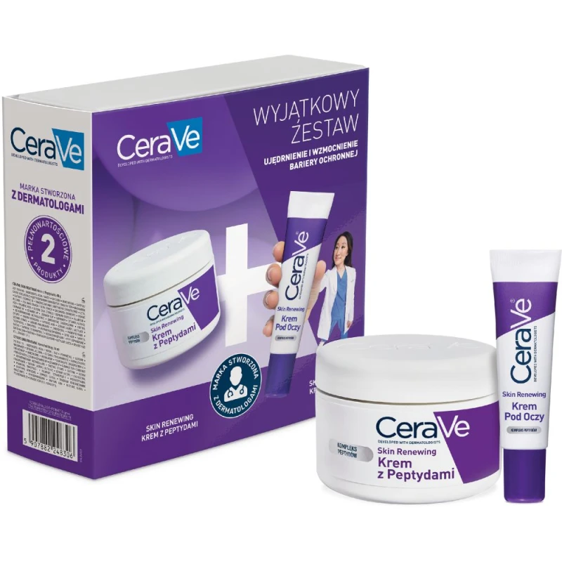 CeraVe Skin Renewing Zestaw - Krem do twarzy z peptydami, 48 g + Krem pod oczy, 14 ml - Pielęgnacja skóry z oznakami starzenia
