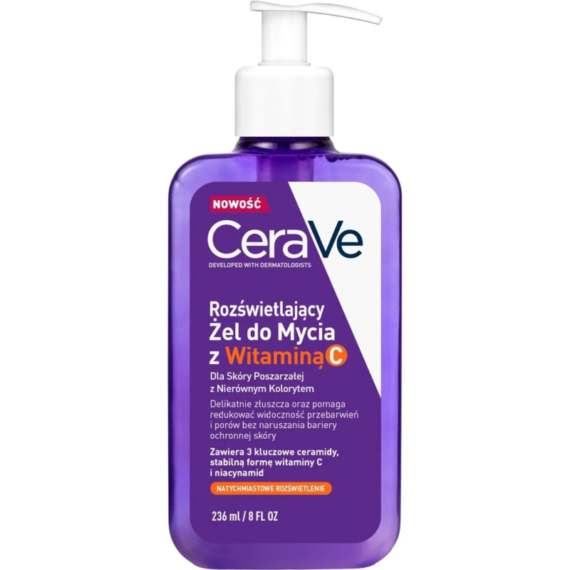 CeraVe Rozświetlający żel do mycia z witaminą C, 236 ml - Dla skóry poszarzałej z nierównym kolorytem