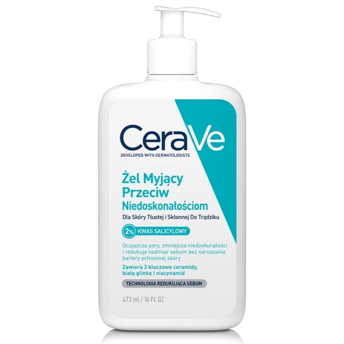 CeraVe Żel myjący przeciw niedoskonałościom, 473 ml - Żel do mycia z kwasem salicylowym