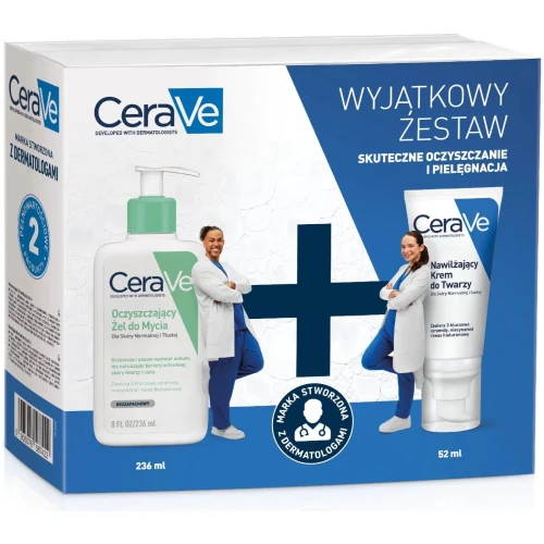 CeraVe  żel oczyszczający, 236 ml + krem nawilżający, 52 ml - Kompleksowa pielęgnacja skóry
