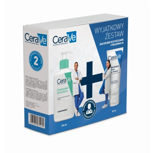 CeraVe Zestaw - Żel do mycia, 236 ml + Krem do twarzy, 52 ml - Oczyszczanie i nawilżanie skóry normalnej i tłustej