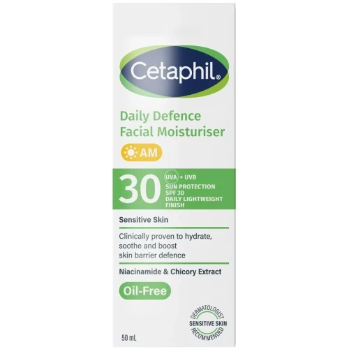 Cetaphil Daily Defense Facial Moisturizer, Krem nawilżający na dzień SPF 30, 50 ml - Do skóry wrażliwej z ochroną UV
