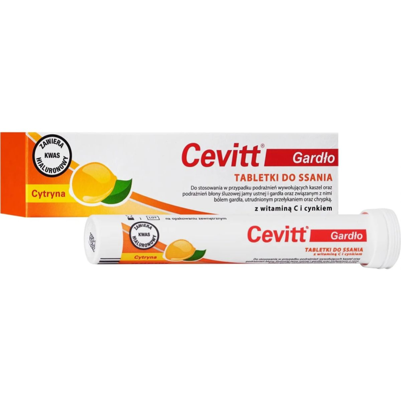 Cevitt Gardło, 20 tabletek do ssania - Nawilżające tabletki do ssania z witaminą C na gardło