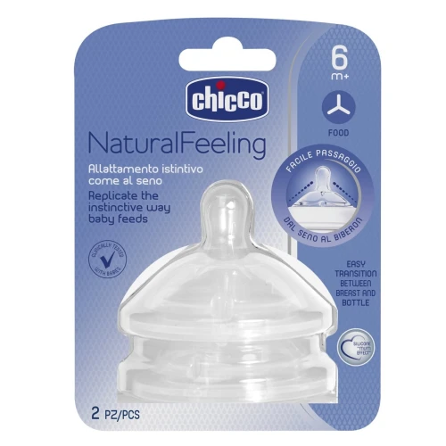 Chicco Smoczek antykolkowy do butelki NaturalFeeling do kaszki 6 m+, 2 sztuki - Z podwójnym systemem antykolkowym