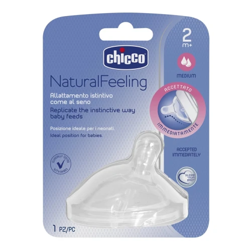 Chicco Smoczek antykolkowy do butelki NaturalFeeling 2 m+, 1 sztuka - Zapewnia komfortowe i bezpieczne karmienie od 2. miesiąca