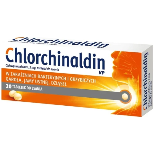 Chlorchinaldin VP 2 mg, 20 tabletek do ssania - Leczy bakteryjne i grzybicze infekcje gardła i jamy ustnej oraz dziąseł