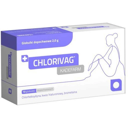 Chlorivag Kadefarm, 10 globulek dopochwowych - Z kwasem hialuronowym na podrażnienia okolic intymnych