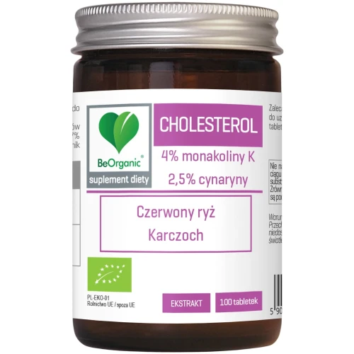 BeOrganic Cholesterol BIO 400 mg, 100 tabletek - Wsparcie prawidłowego poziomu cholesterolu i metabolizmu lipidów