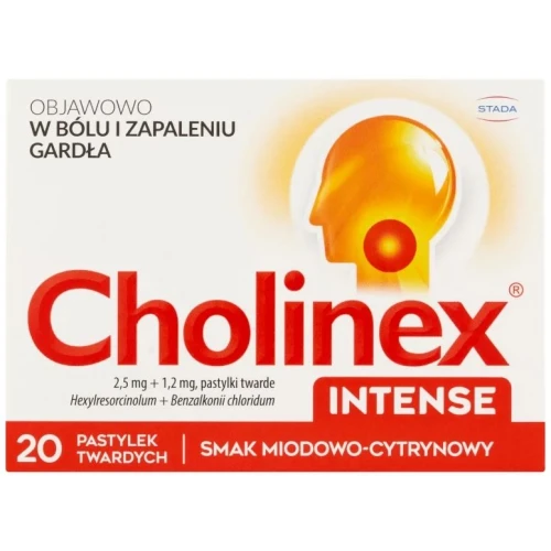 Cholinex Intense, smak miodowo-cytrynowy, 20 pastylek - Tabletki na ból gardła