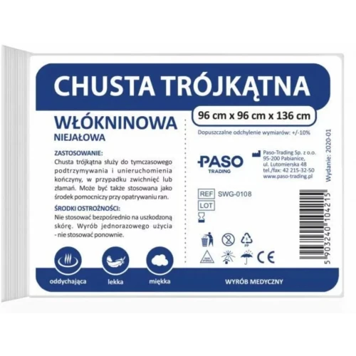 Chusta trójkątna włókninowa, niejałowa 96 x 96 x 136cm, 1 sztuka - Do tymczasowego podtrzymywania i unieruchomienia kończyn