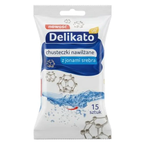 Delikato Chusteczki nawilżane z jonami srebra, 15 sztuk -  Przeznaczone do codziennej pielęgnacji skóry