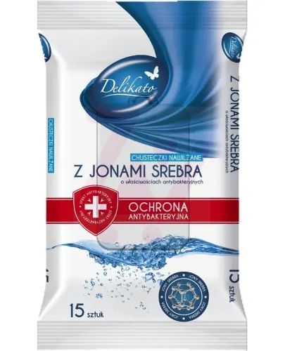 Delikato Chusteczki nawilżane z jonami srebra, 15 sztuk -  Przeznaczone do codziennej pielęgnacji skóry