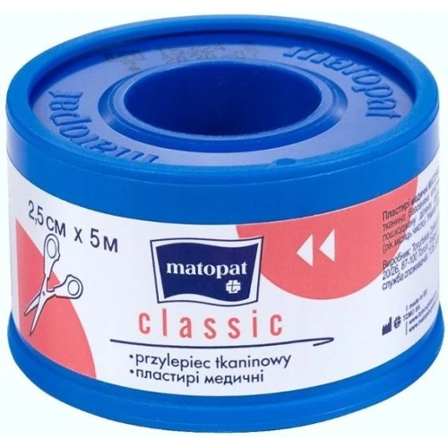 Matopat Classic tkaninowy przylepiec na szpulce 2,5 cm x 5 m, 1 sztuka - Przylepiec z miękkiej i elastycznej tkaniny do mocowania opatrunków i bandaży