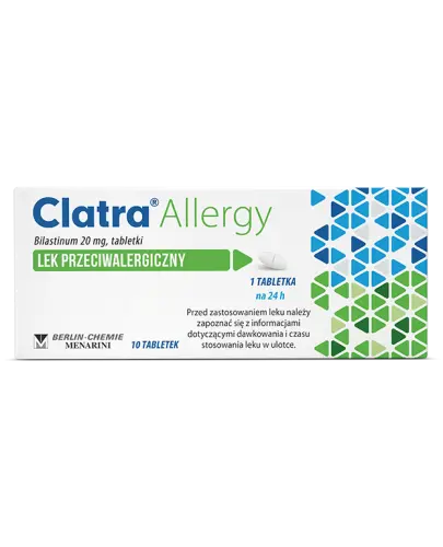Clatra Allergy 20 mg, 10 tabletek - Łagodzi objawy alergii u dorosłych i młodzieży powyżej 12. roku życia