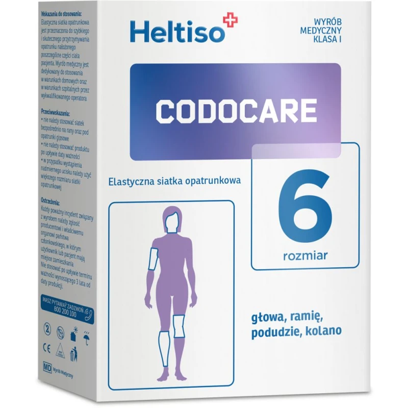Heltiso Codocare rozmiar 6, opatrunkowa siatka elastyczna, 100 cm - Do podtrzymywania opatrunków na  głowie, ramieniu, podudziu, kolanie