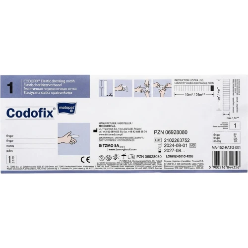 Matopat Codofix 1, elastyczna siatka opatrunkowa, 1,5 cm – 10 m  - Do podtrzymywania opatrunków na palcach