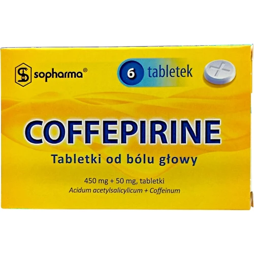 Coffepirine Tabletki od bólu głowy 450 mg + 50 mg, 6 tabletek - Na ból glowy,  zwłaszcza migrenowy i napięciowy
