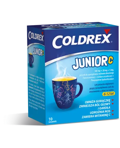 Coldrex Junior C, 10 saszetek - O działaniu przeciwbólowym i przeciwgorączkowym do objawowego leczenia grypy i przeziębienia