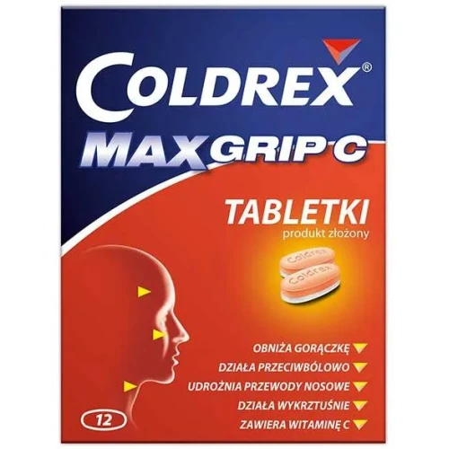 Coldrex MaxGrip C, 12 tabletek - Leczy objawy przeziębienia i grypy