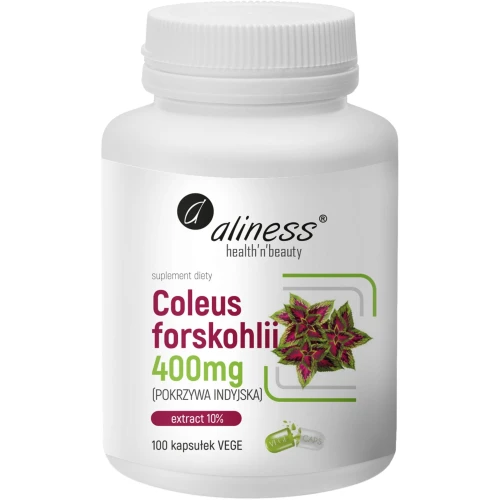 Aliness Coleus forskohlii 10% 400mg, 100 kapsułek - Ekstrakt z pokrzywy Indyjskiej pomaga w utrzymaniu prawidłowej masy ciała