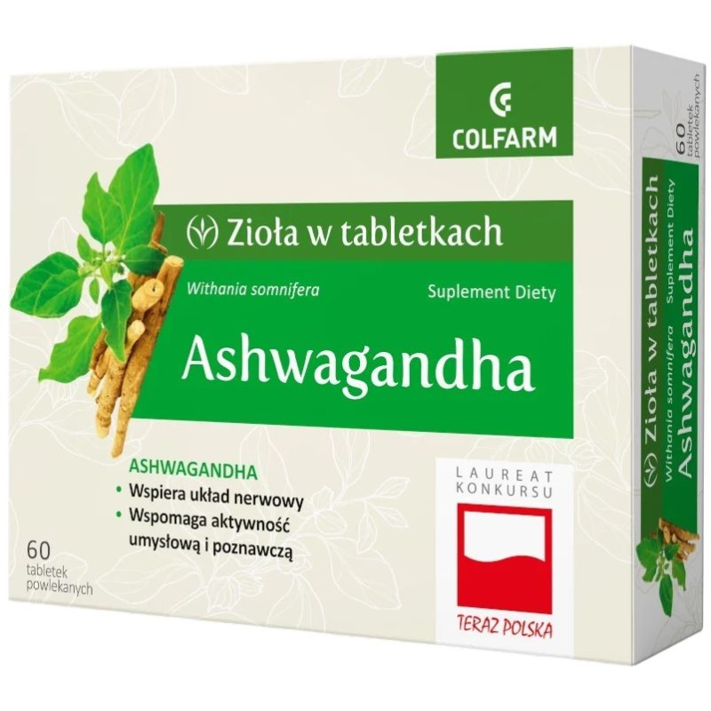 Colfarm Ashwagandha, 60 tabletek - Suplement diety, którego składniki wspomagają pamięć i koncentrację