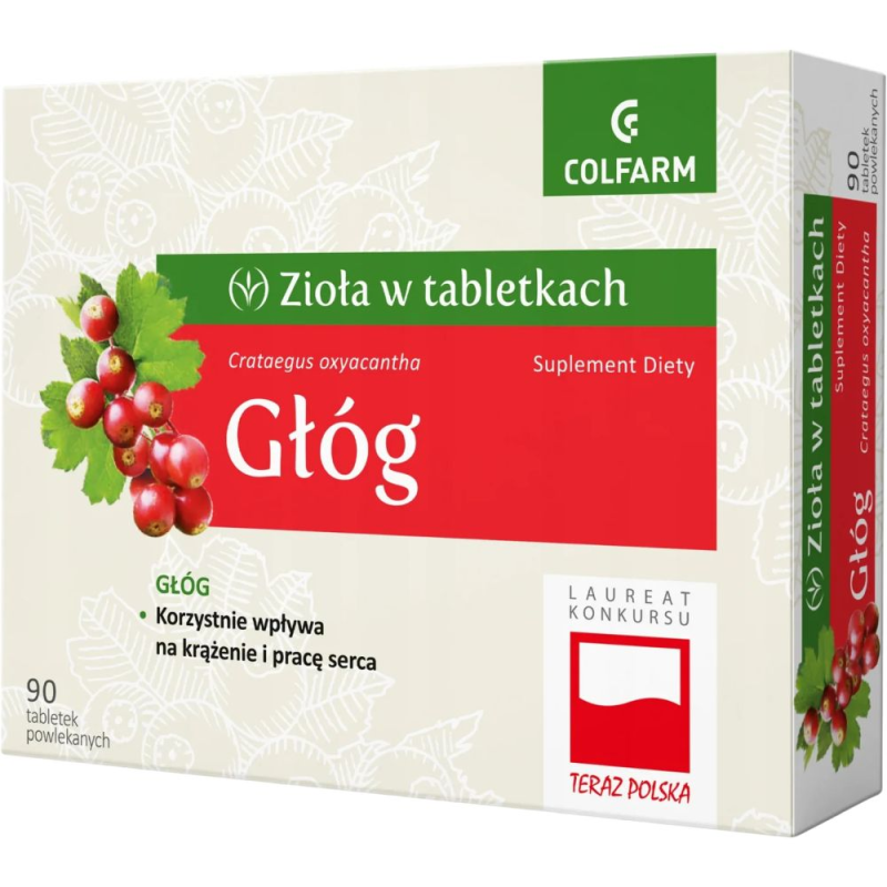 Colfarm Głóg, 90 tabletek powlekanych - Suplement diety z wyciągiem z owoców głogu
