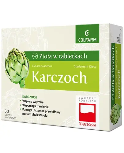 Colfarm Karczoch, 60 tabletek powlekanych - Z wyciągiem z karczocha, który wspomaga funkcjonowanie układu pokarmowego oraz trawienie tłuszczów
