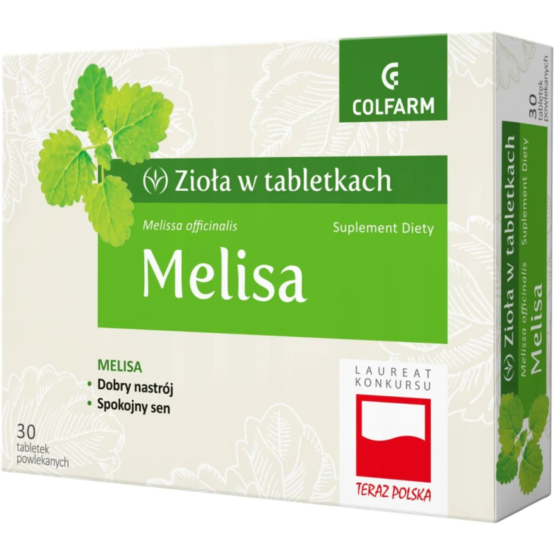 Colfarm Melisa, 30 tabletek powlekanych - Suplement diety z wyciągiem z ziela melisy