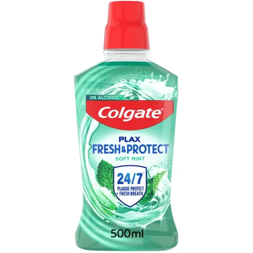 Colgate Plax Fresh & Protect Soft Mint płyn do płukania jamy ustnej, 500 ml - O delikatnym, miętowym smaku, ochroni przed płytką nazębną