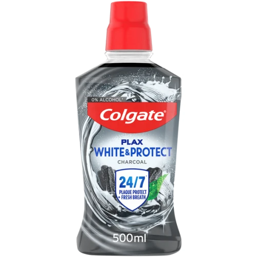 Colgate Plax White & Protect Charcoal płyn do płukania  jamy ustnej,  500 ml - Zapewnia 24-godzinną ochronę przed płytką nazębną