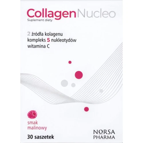 Collagen Nucleo smak malinowy, 30 saszetek - Kolagen do picia z witaminą C i nukleotydami